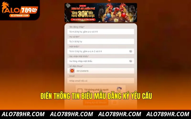 Điền thông tin biểu mẫu đăng ký yêu cầu